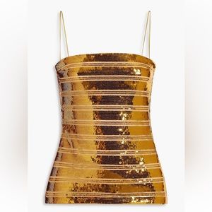 Galvan London Stargaze striped sequined tulle top - Gold, FR 36 / US 4 / Small